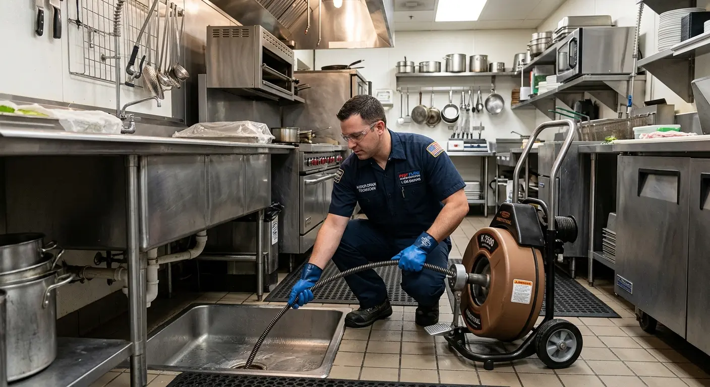 Commercial drain cleaning service in a restaurant kitchen in Matawan