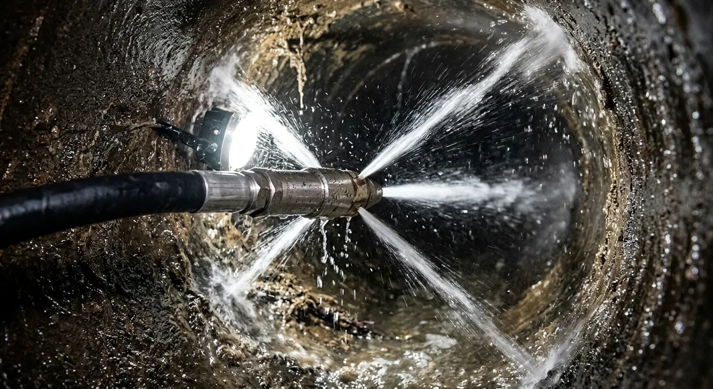 High-pressure hydro jetting nozzle cleaning sewer pipe for Storm Drain Cleaning in Matawan